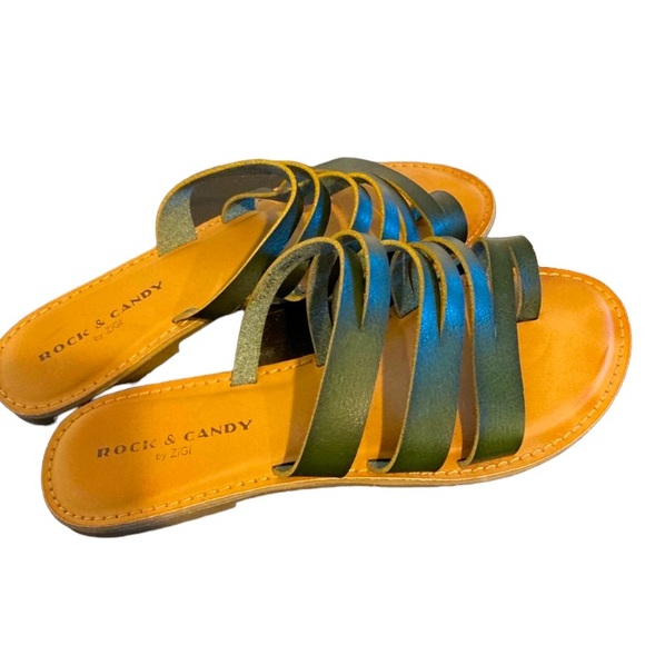 Rock & Candy Shoes - Rock & Candy Green and Tan Sandals